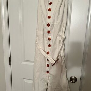 Eloquii White Dress with Brown Button Detail
